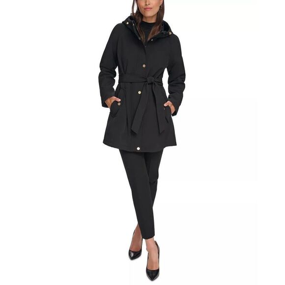 Tommy Hilfiger Women's Hooded Belted Softshell Raincoat -‎ XS - MSRP $230 - Picture 1 of 15